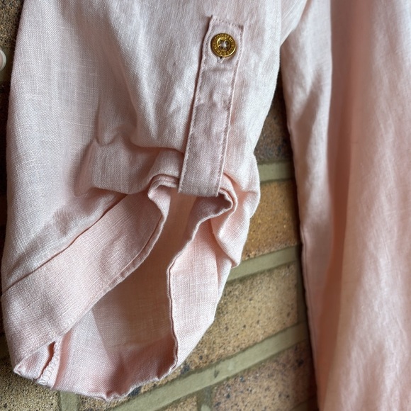 Ellen Tracy women’s 100% linen peach Cuffed Sleeve Tie Front Tunic XXL - Picture 5 of 9